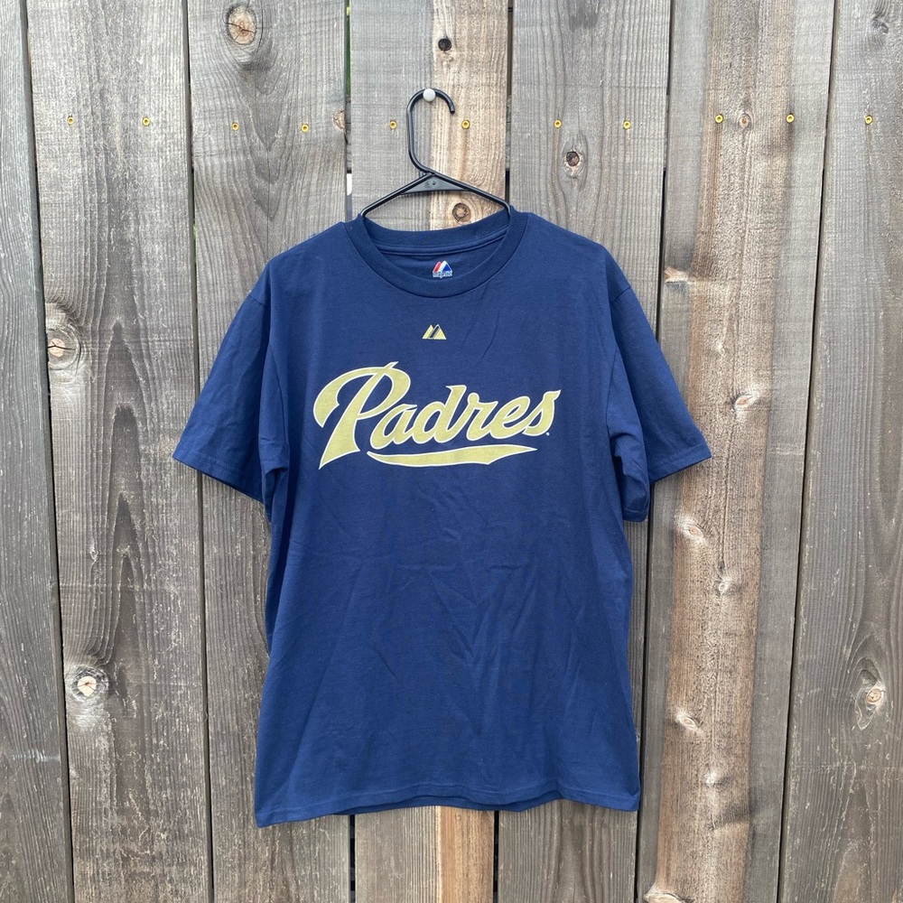 Majestic Navy T-Shirt with Yellow Padres Script